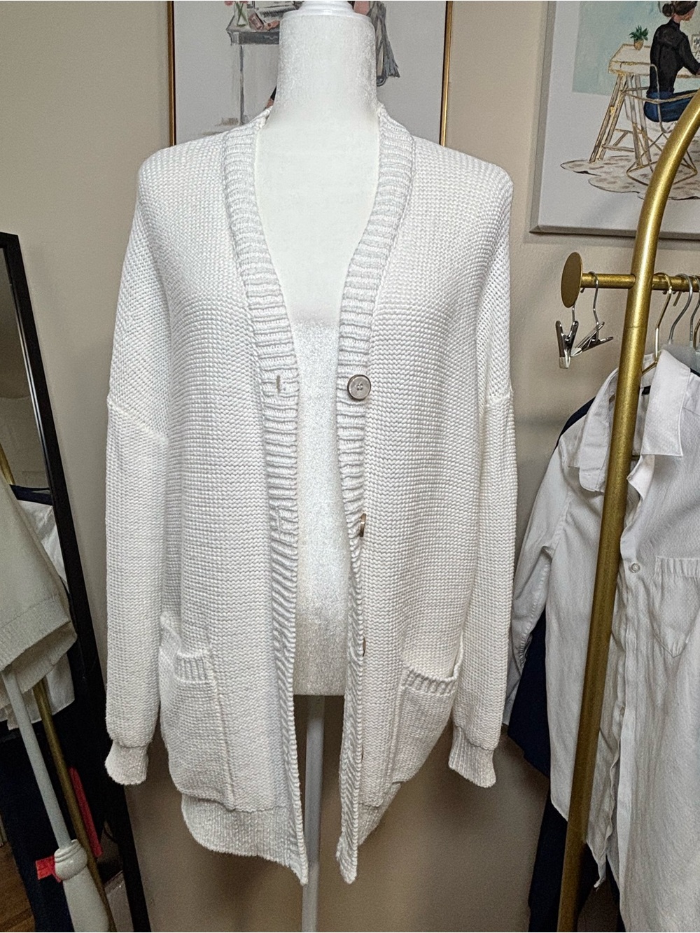 Show me your mumu Callie Cardigan in Bright White Knit. Large